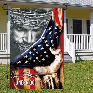 🇺🇸🕊”One Nation Under God” Our Savior & Flag Graphic Double Sided Garden Flag!